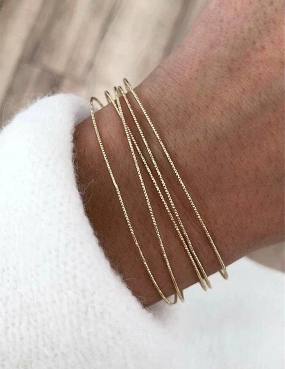 Simple classy elegant silver minimalist chain ring bracelet with yellow gold  - NATIF