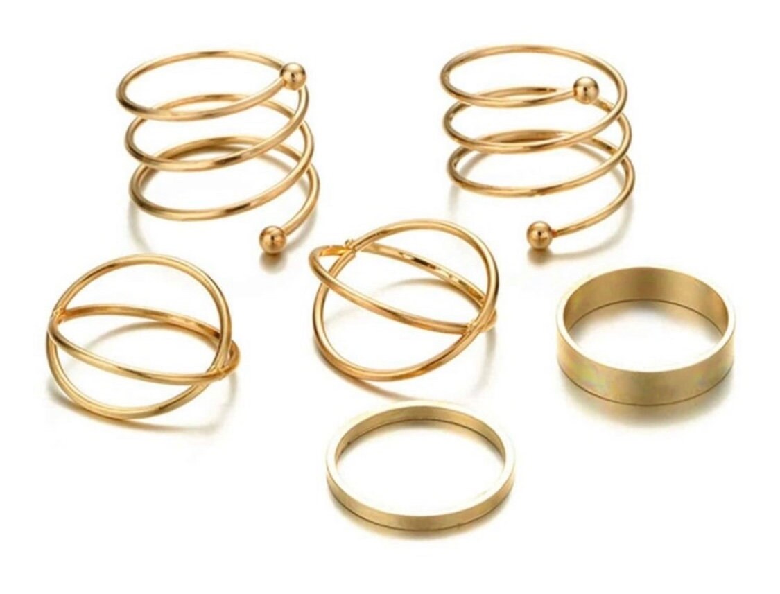 6 Piece Gold Spiral Ring Set Gold Spiral Rings Spiral Wrap Etsy