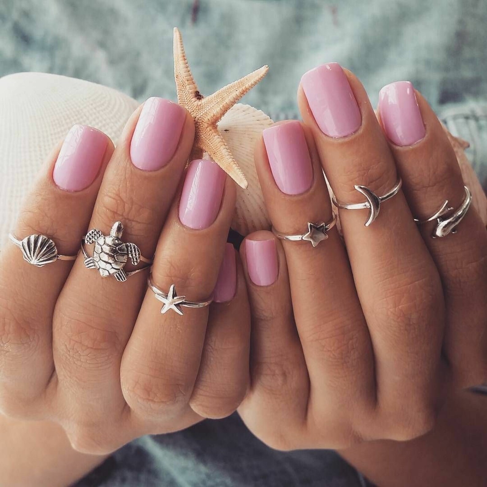 6 Piece Beachy Ring Set Cute Beach Themed Rings Whimsical Etsy