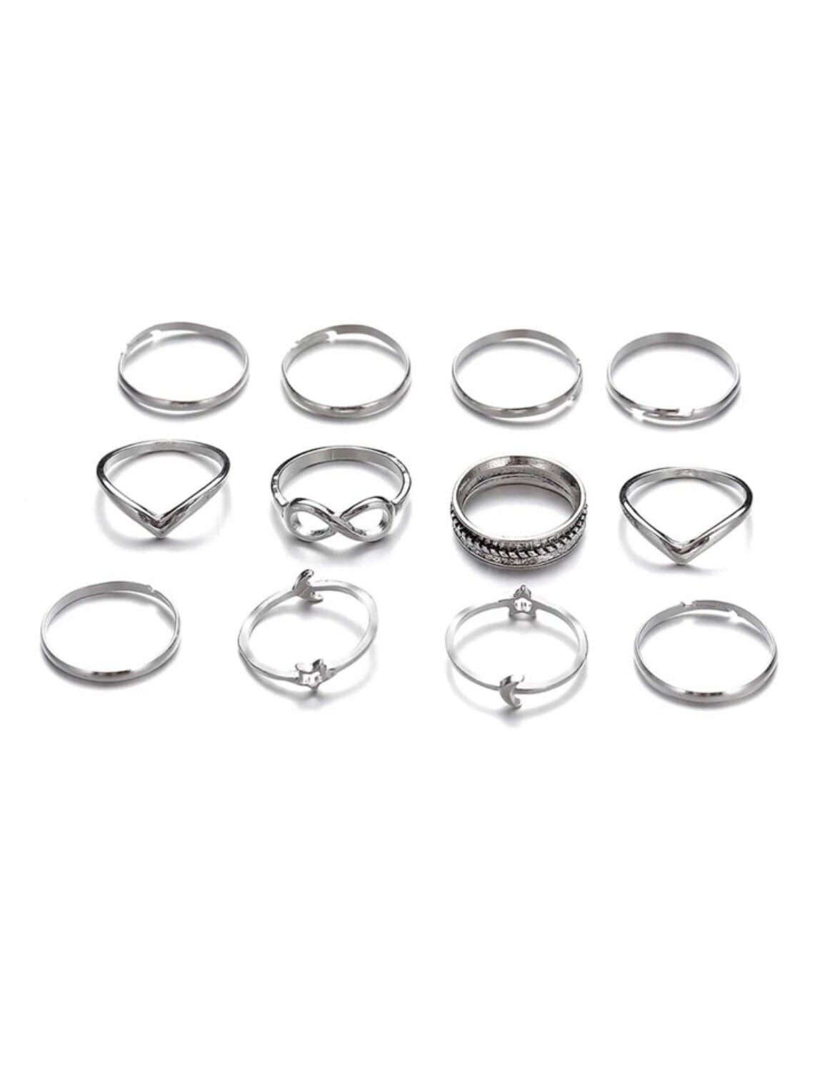 12 Piece love You to the Moon & Stars Silver Ring Set, Silver