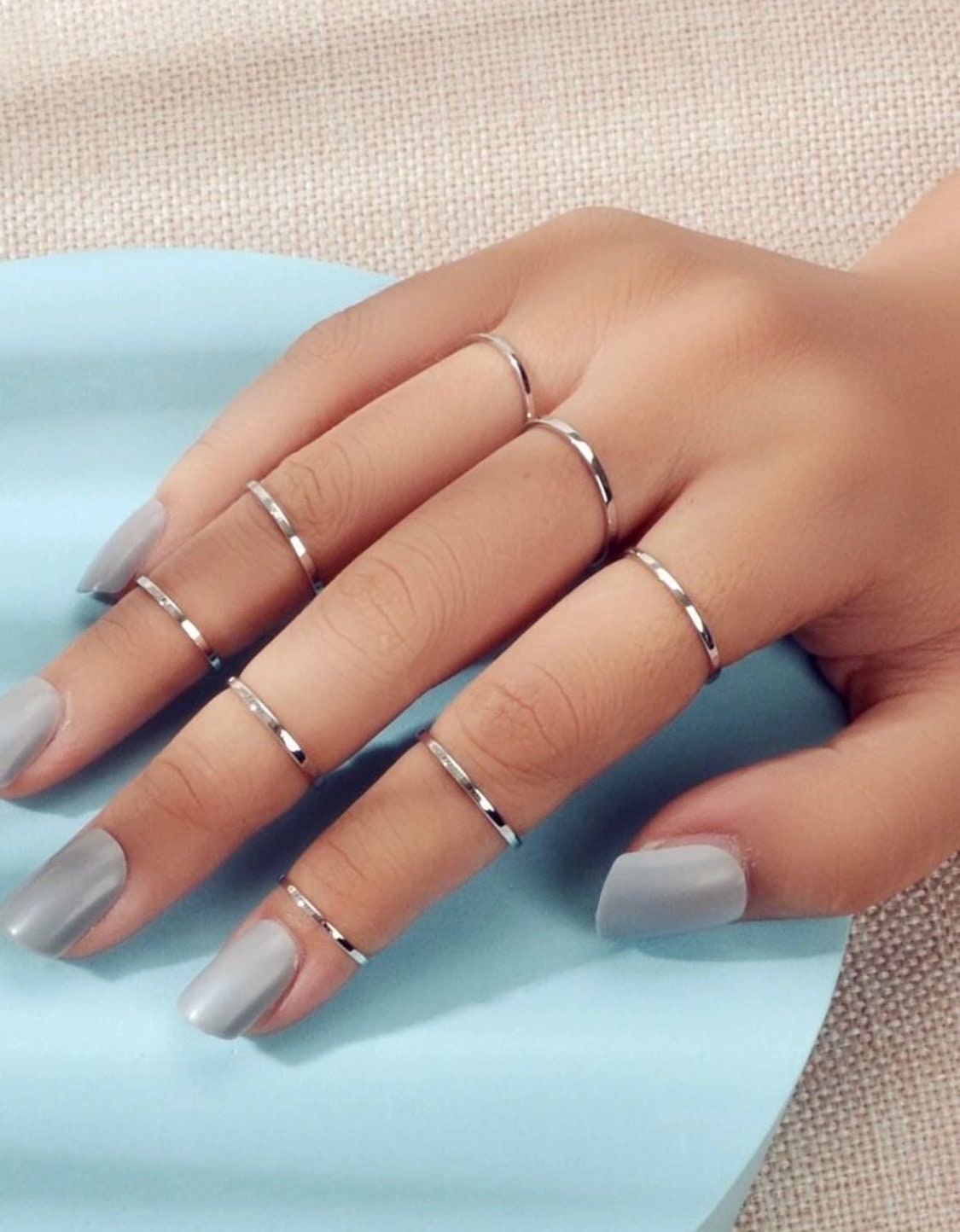 8 Piece Simple Silver Ring Set