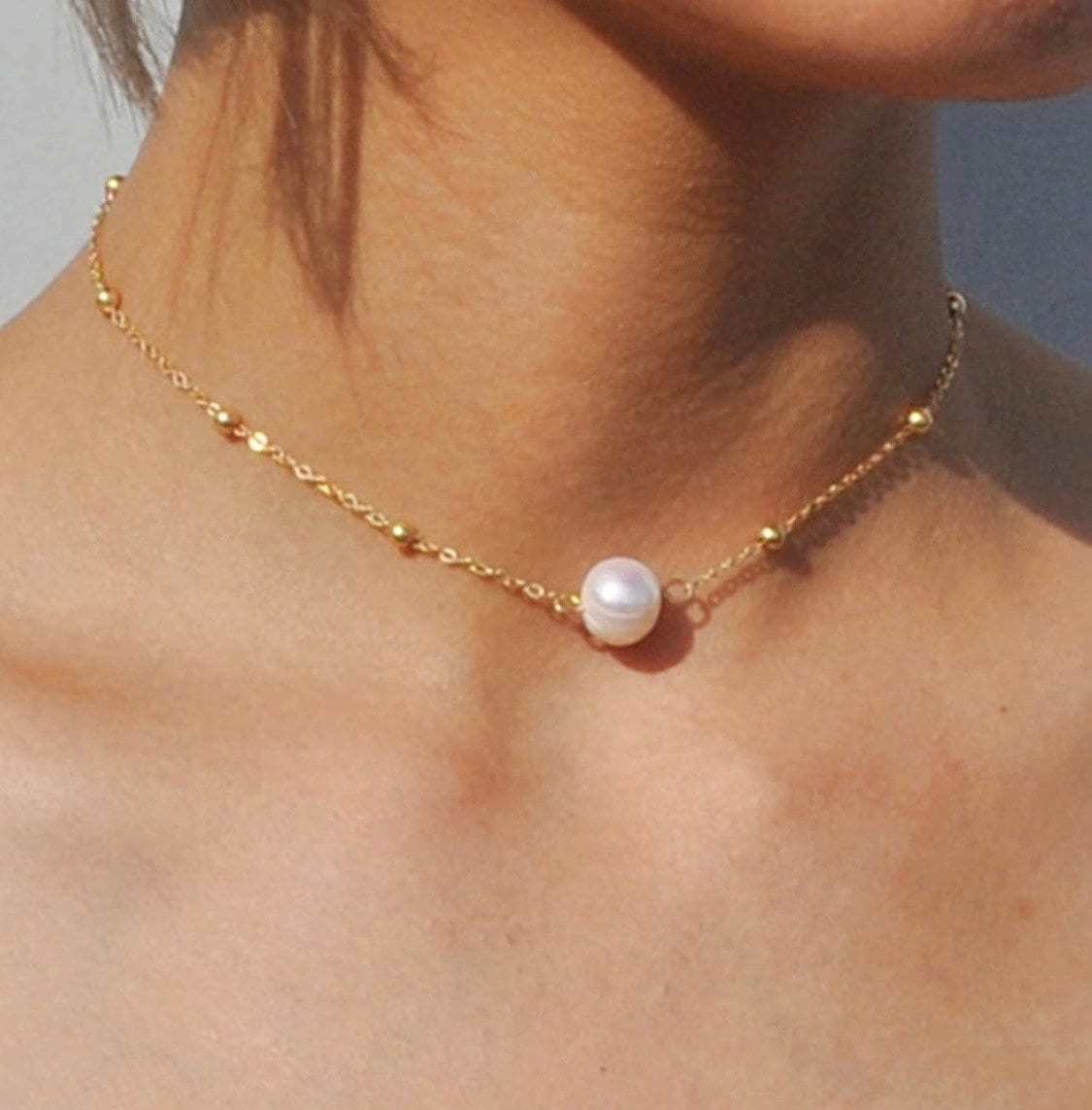 Pearl & Gold Bead Choker Necklace