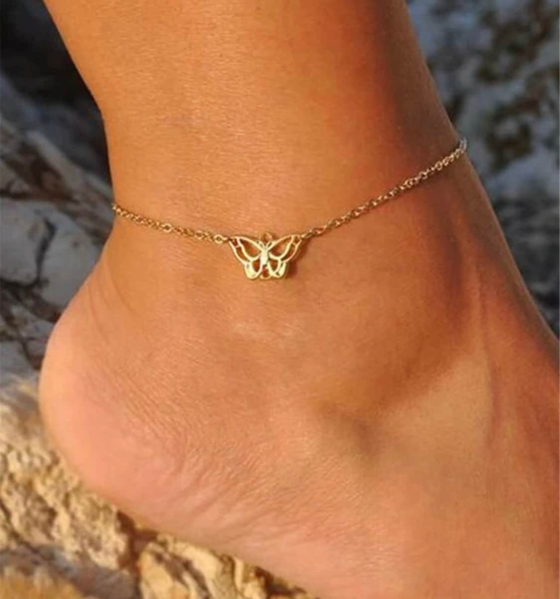 Gold Butterfly Charm Anklet Butterfly Ankle Bracelet Fun Etsy