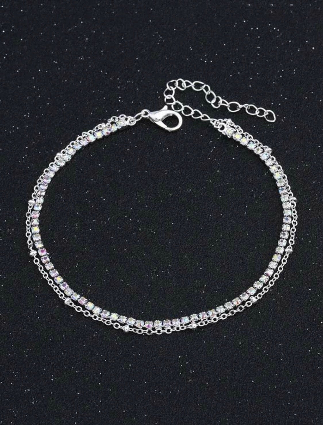 Sparkles & Glitters Silver Rhinestone Layer Anklet