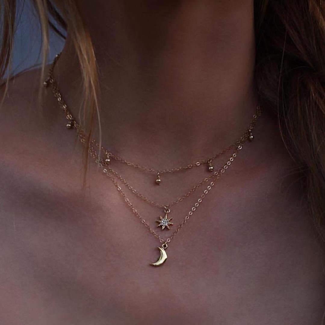 Buy Layered Moon Necklace Set, Celestial Necklace Women, Dainty Silver Cz Moon  Necklace Set, Silver Moon Necklaces for Women Online in India - Etsy