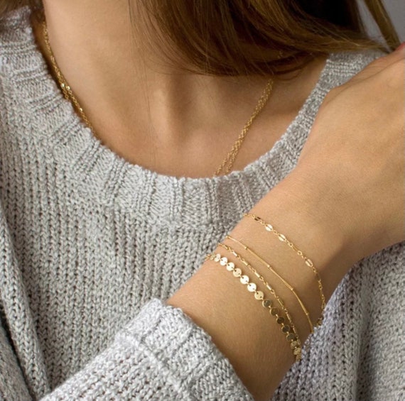 Buy 4 Piece Dainty Gold Bracelet Set, Minimalist Gold Bracelet Set, Simple Gold  Bracelets, Classic Gold Bracelets, Popular Gold Bracelet Gift Online in  India - Etsy