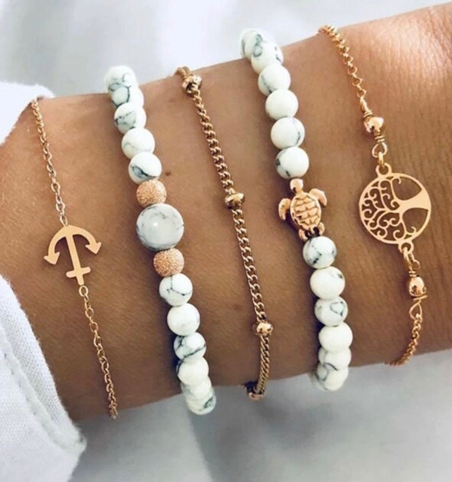 Nautical Marble & Gold Bracelet Set