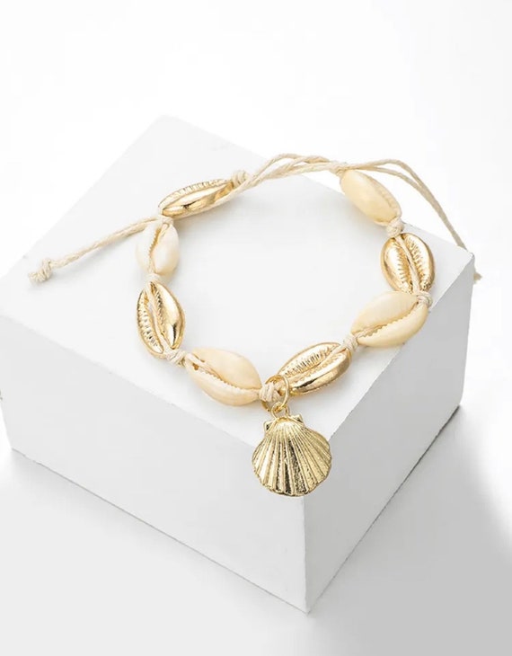 Gold shell anklet deals