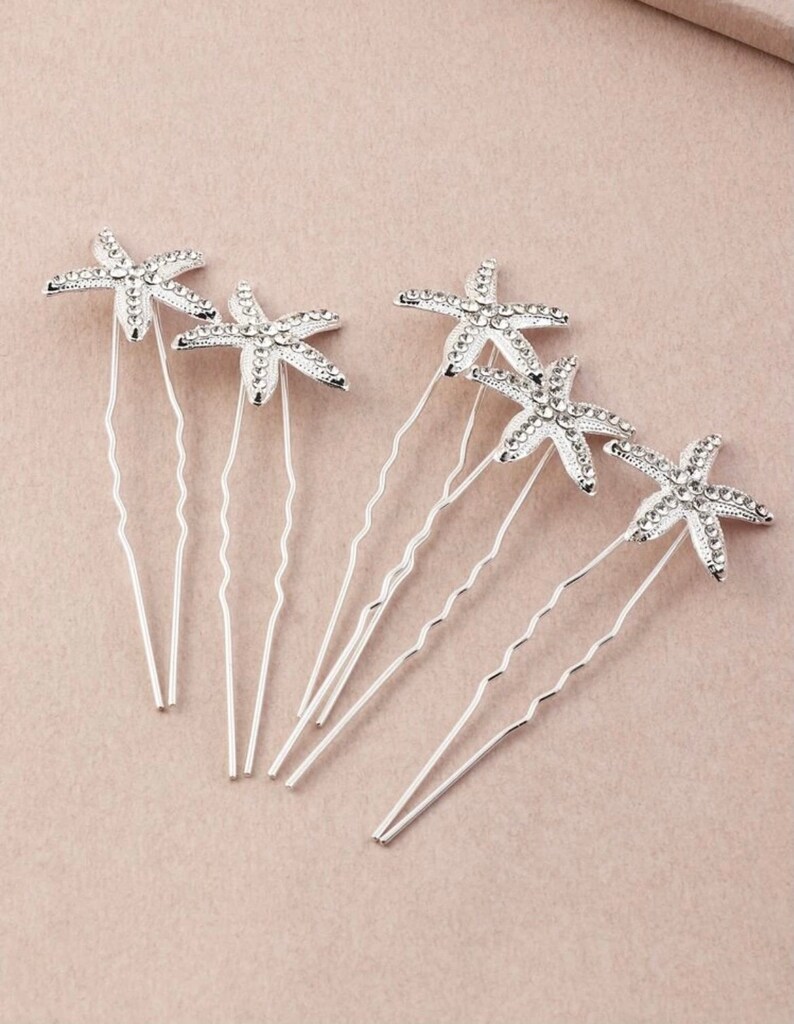Set of 5 Rhinestone Starfish Hair Pins in Silver Beach Etsy