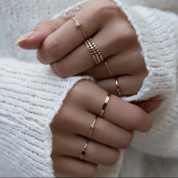 9 Piece Tiny Heart Gold Ring Set, Pretty Gold Ring Set, Minimalistic Gold  Rings, Stackable Gold Rings, Dainty Gold Ring Set, Ring Gift Set -   Finland