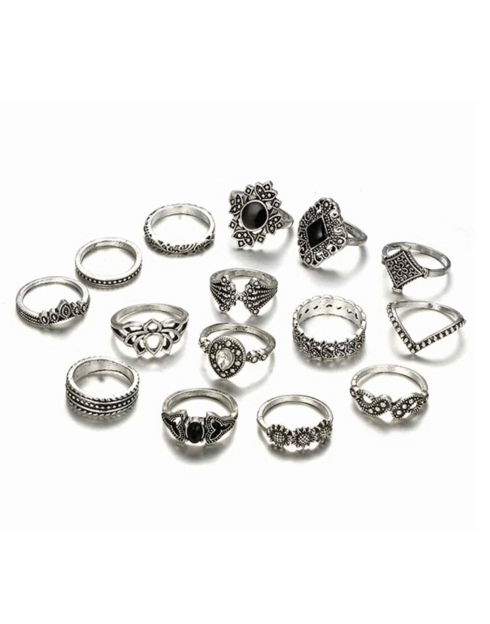 15 Piece Ring Set Stacking Ring Set Silver Stacking Ring Etsy