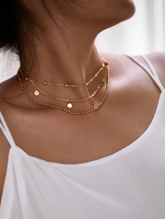 Layered gold on sale choker necklace
