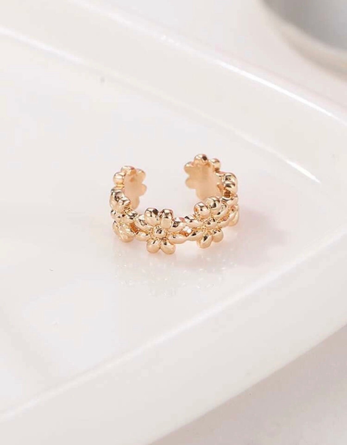 Gold Flower Ear Cuff Floral Ear Cuff Boho Ear Cuff Floral Etsy