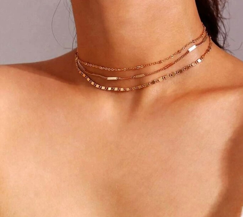 New Years Eve Jewelry Festive Jewelry Gift Multi Strand Gold Choker Necklace Formal Event Jewelry Stunning Gold Choker Necklace