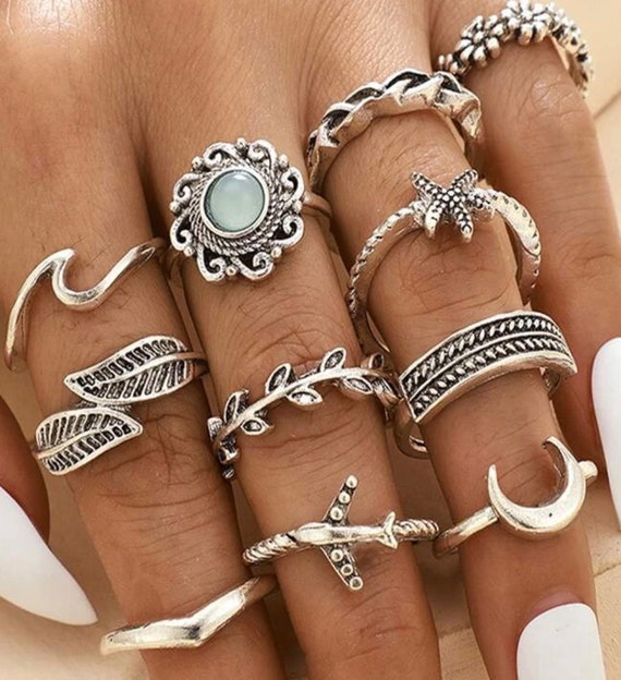 10 Piece Silver Minimalist Ring Set, Dainty Silver Ring Set, Simple Classic  Silver Ring Set, Delicate Silver Ring Set, Silver Ring Stack