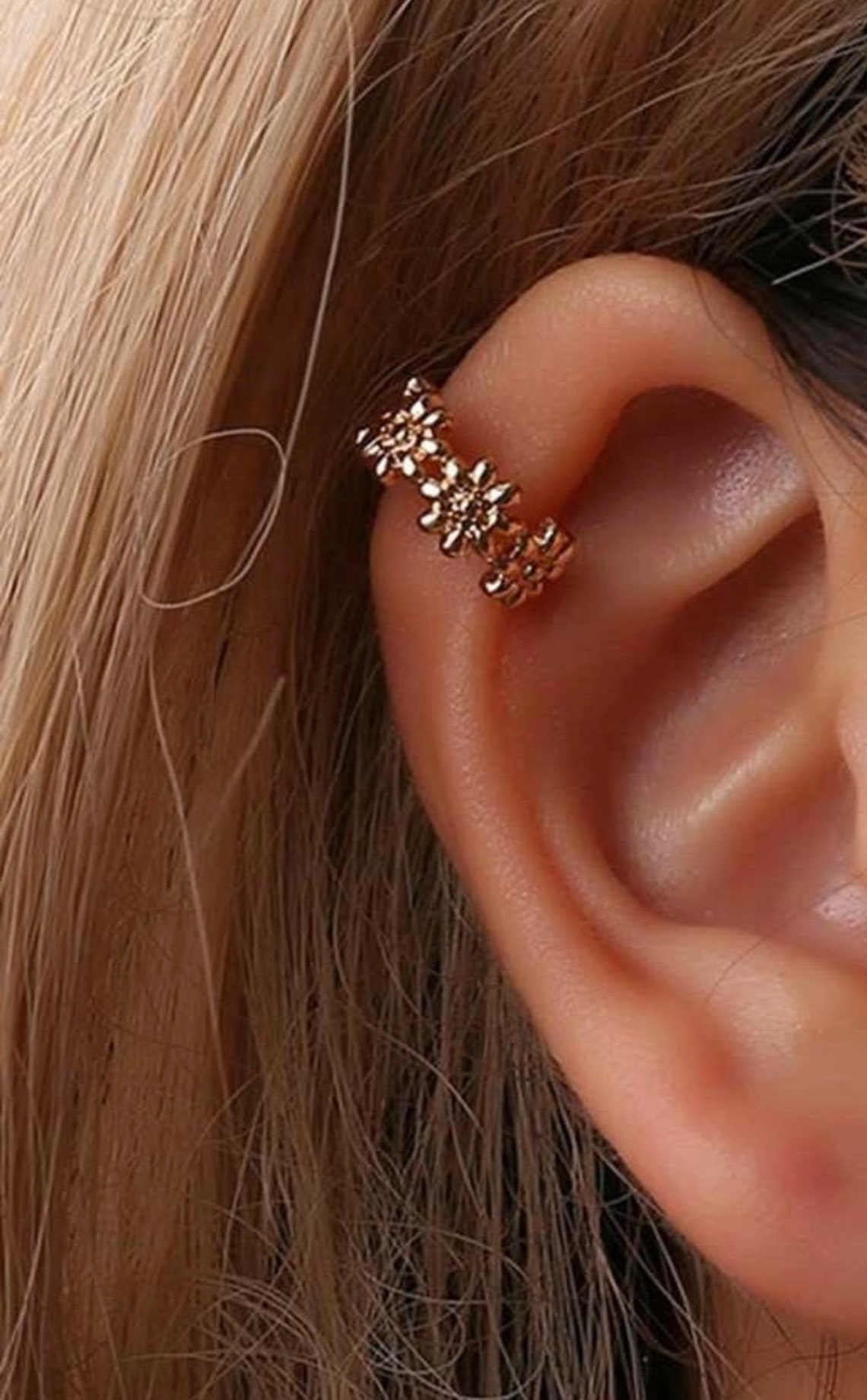 Gold Flower Ear Cuff Floral Ear Cuff Boho Ear Cuff Floral Etsy