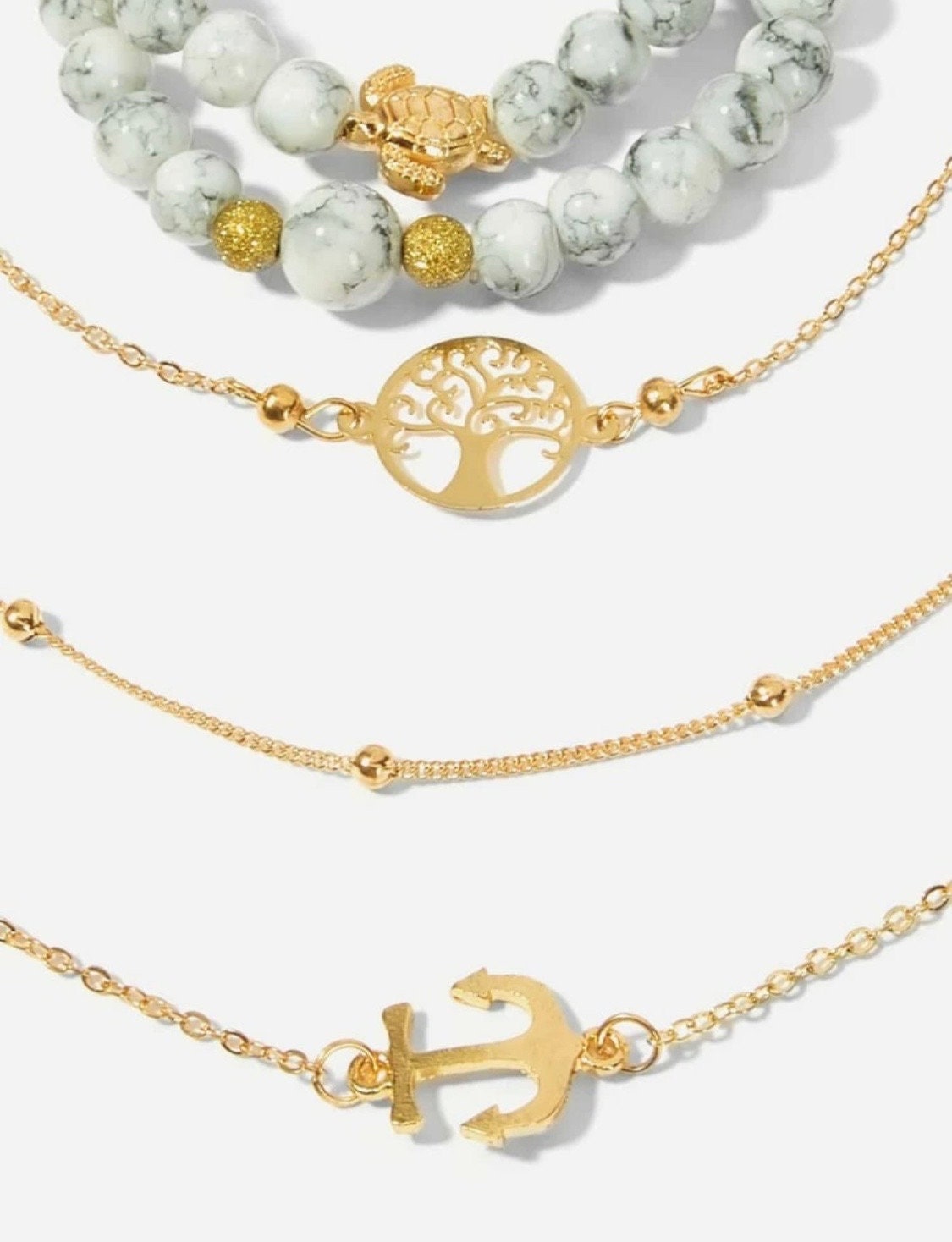 Nautical Marble & Gold Bracelet Set