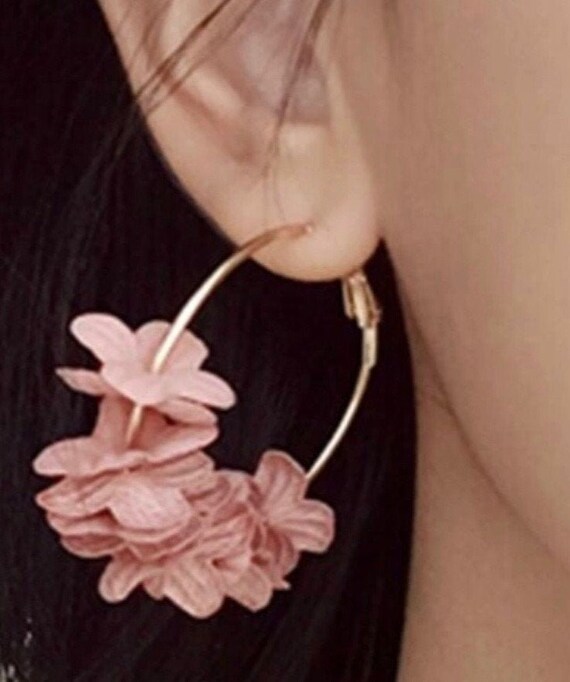 Rose flower hoop earrings deals