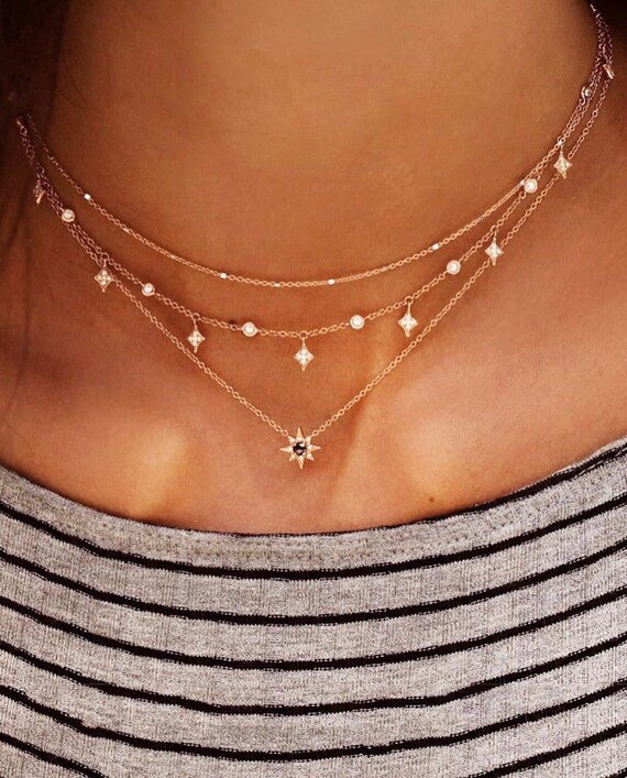 Boho Star Moon Bead Multilayer Chockers Necklace For Women Wedding  Necklaces Pendants Layering Chokers,Gold/Silver