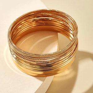 14 Piece Gold Bangle Bracelet Set Minimalist Gold Bangles - Etsy