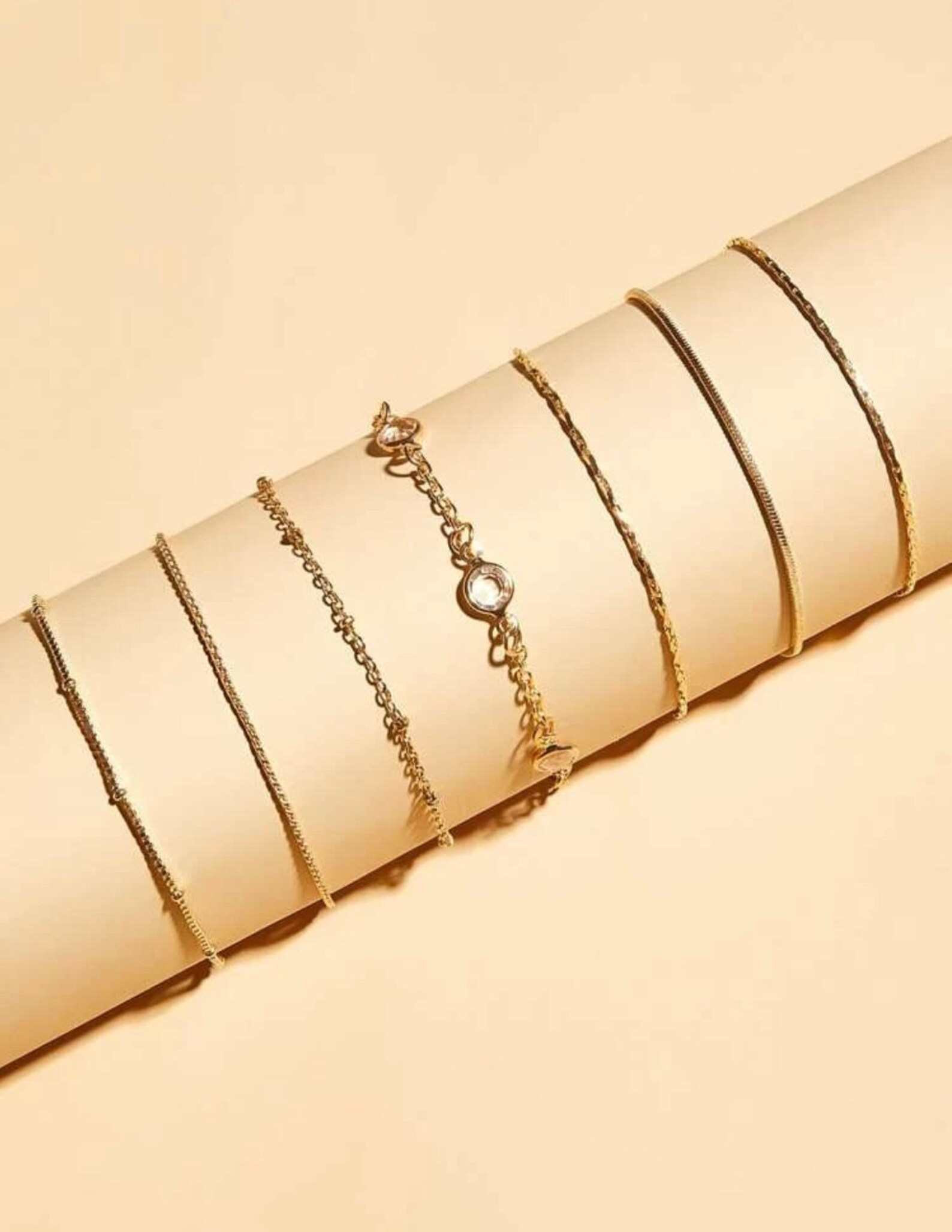 7 Piece Dainty Gold Bracelet Set Simple Everyday Bracelets Etsy