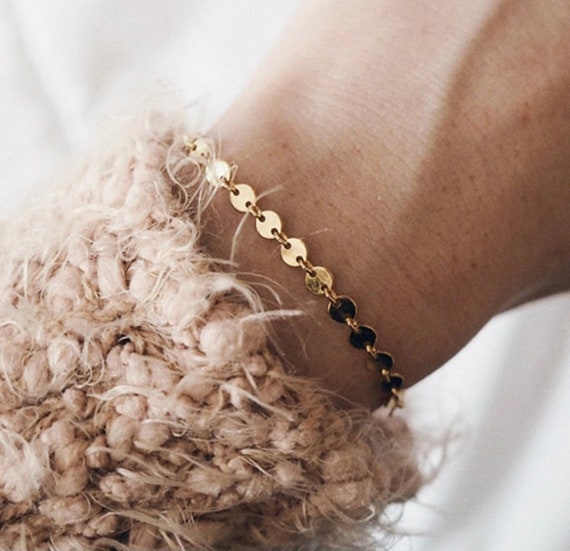 Gold Disc Bracelet Dainty Round Disc Bracelet Gold Coin Etsy