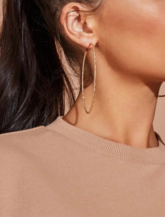 Textured Gold Hoop Earrings Large Gold Hoop Earrings Sparkly