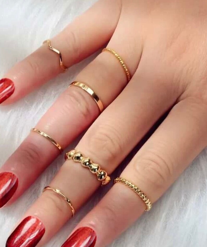 7 Piece Gold Minimalist Ring Set Gold Everyday Rings Simple Etsy