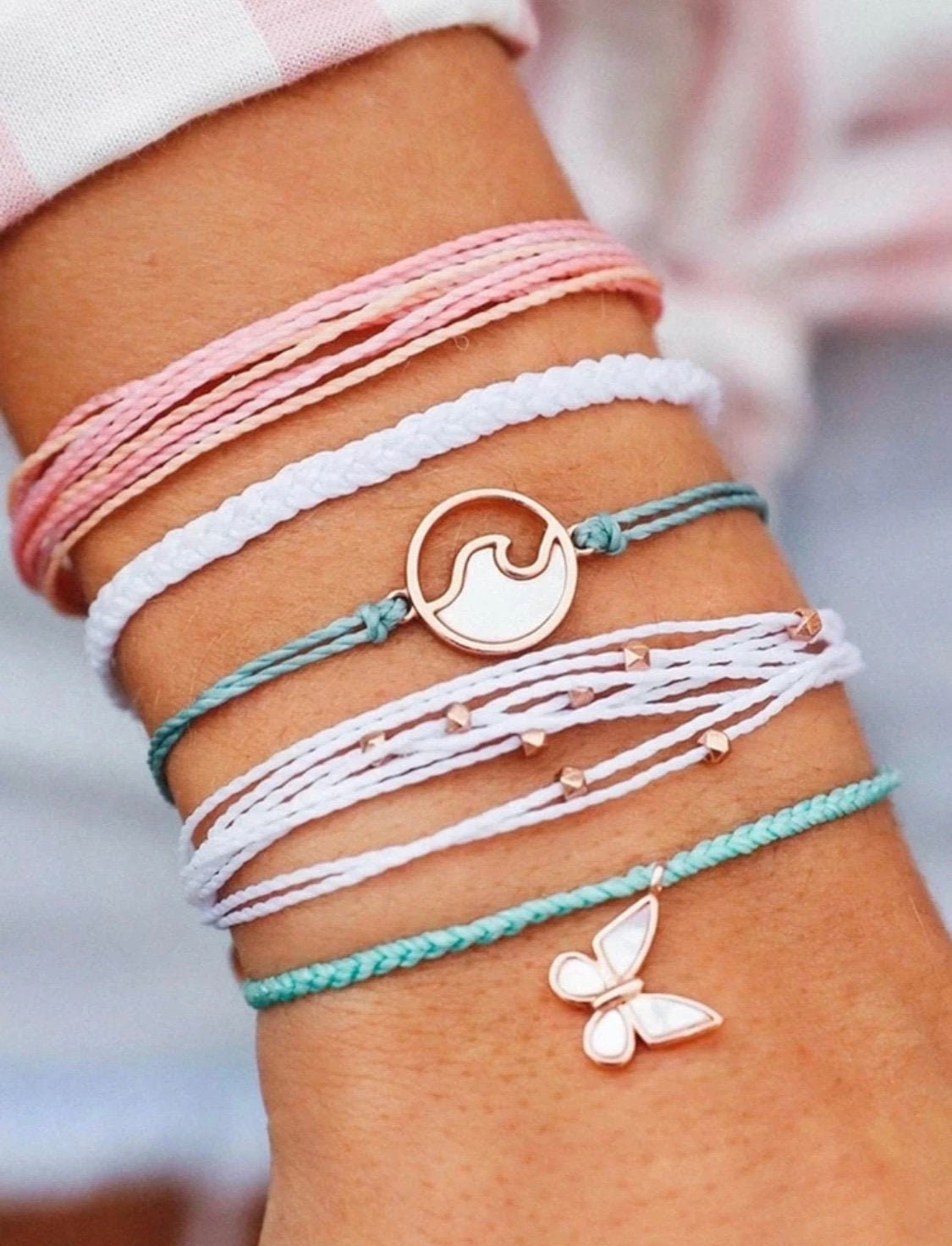 5 Piece Ocean Wave Butterfly Bracelet Stack Pretty Beach and