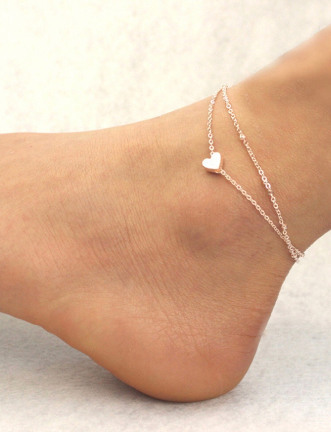 heart charm anklet in 14k gold