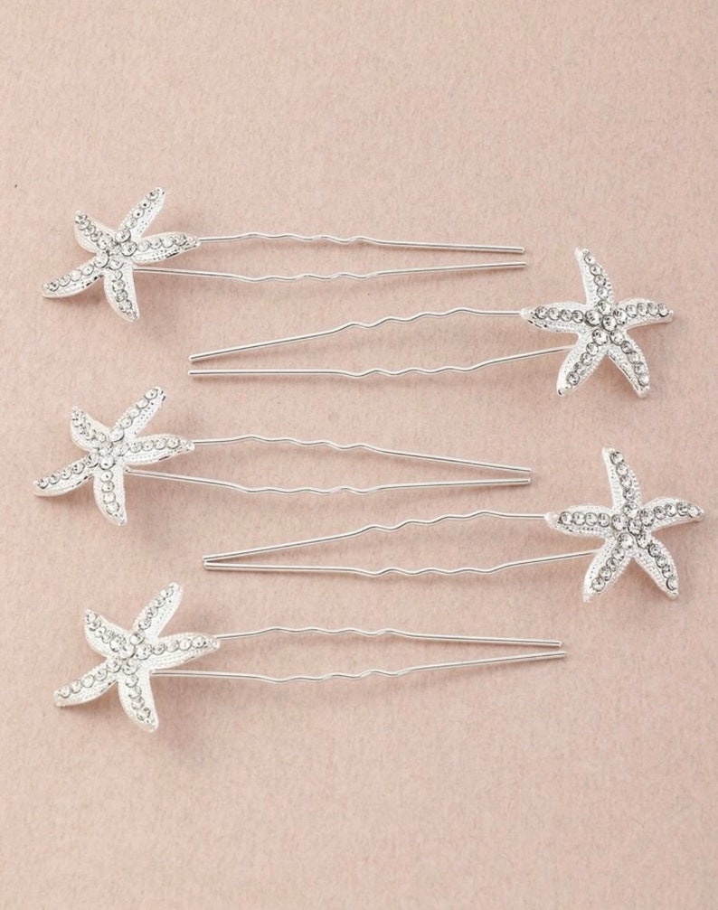 Set of 5 Rhinestone Starfish Hair Pins in Silver Beach Etsy
