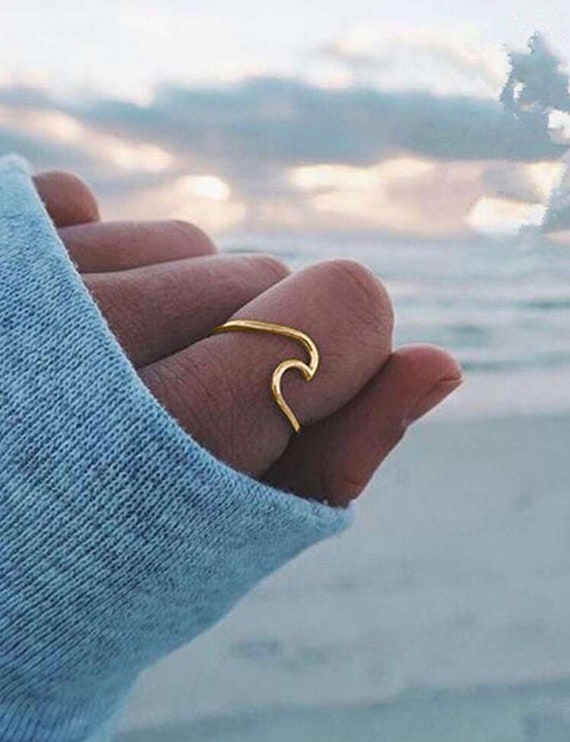 Ocean Wave Ring in Gold Beach Lover Jewelry Ocean Wave Jewelry