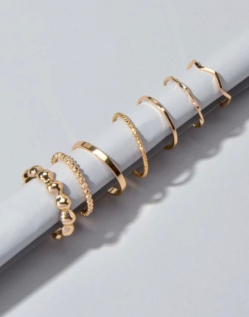 7 Piece Gold Minimalist Ring Set Gold Everyday Rings Simple Etsy