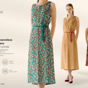 女性用ノースリーブドレス モックアップ、女性用衣服モックアップ、女性用生地モックアップ