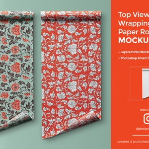 Maqueta de rollo de papel de regalo de vista superior