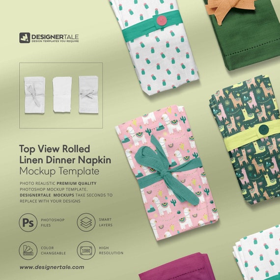 Top View Rolled Linen Dinner Napkin Mockup Fabric Etsy