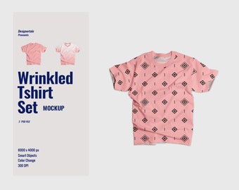 Topview Wrinkled Tshirt Set Mockup