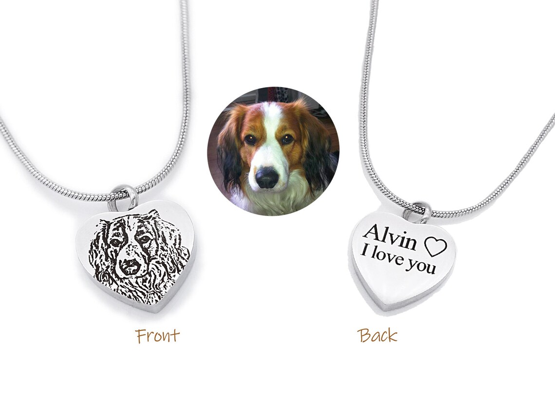 Dog Memorial Necklace Custom Pet Portrait Urn Necklace Etsy
