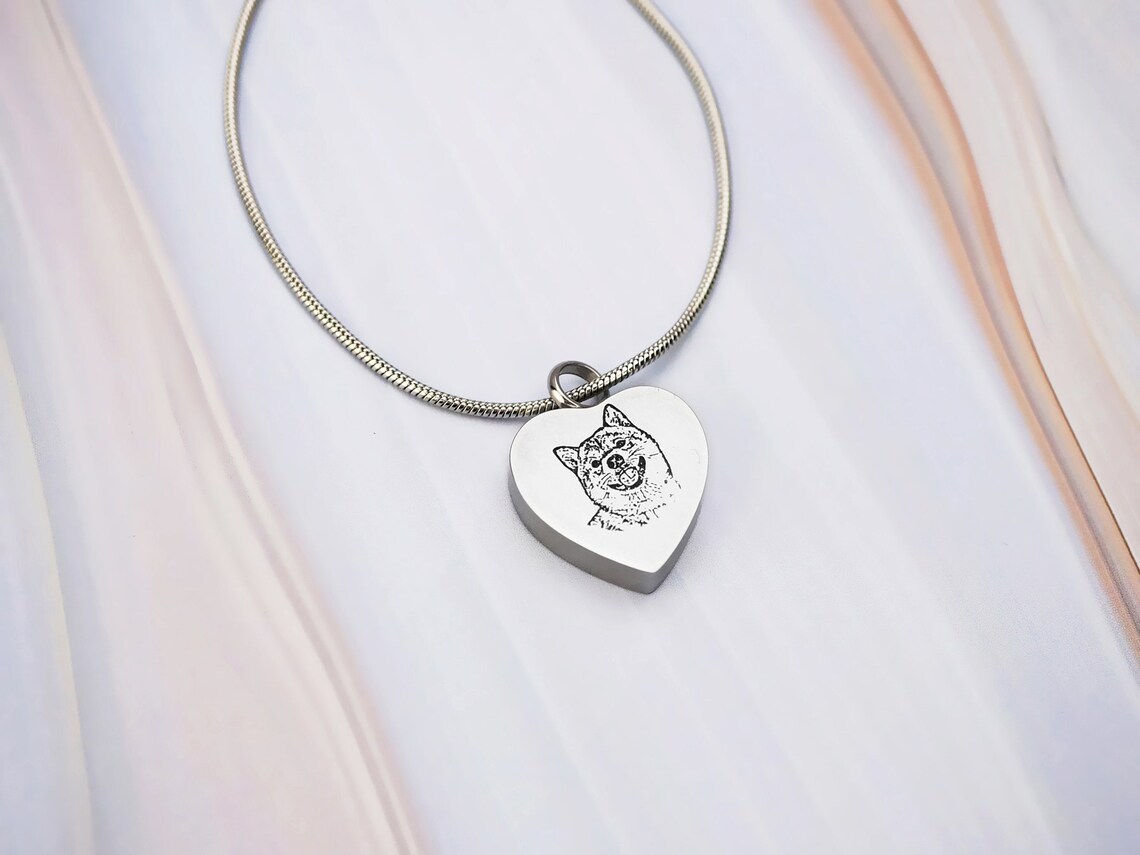 Dog Memorial Necklace Custom Pet Portrait Urn Necklace Etsy