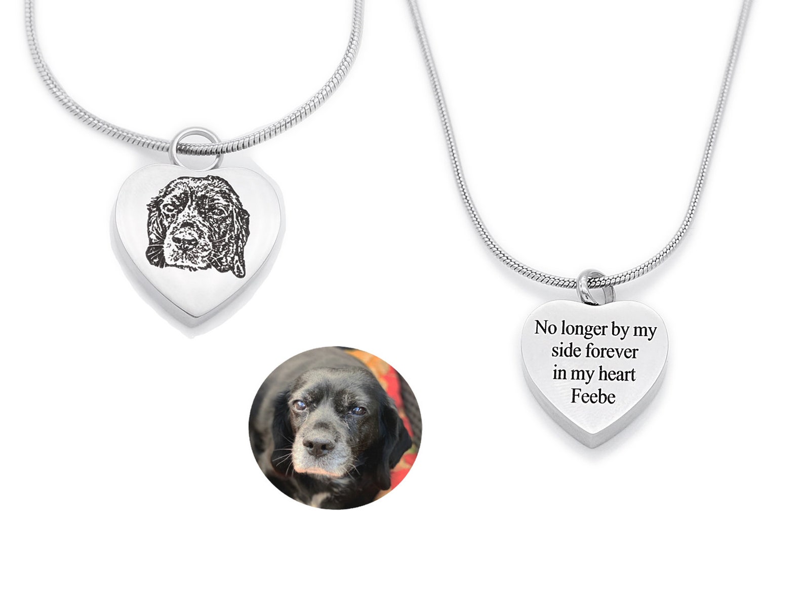 Dog Memorial Necklace Custom Pet Portrait Urn Necklace Etsy