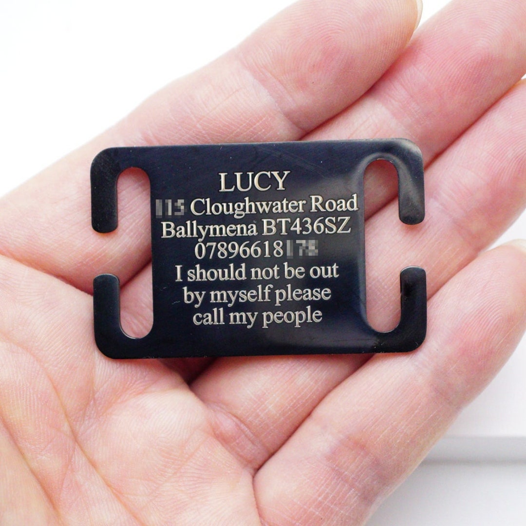Black Slide on Dog Tag Personalized ID Custom Name Engraved Stainless