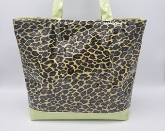 Fabric Handbag, Large Tote Bag, Faux Leopard Print Bag, Lined tote bag with pockets, Handmade Bag, Gift for her, animal print bag, tote bag