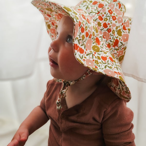 Wide Brim Pink Floral Baby Sun Hat, Sun Protection Baby Infant, Baby Sun Bonnet, Newborn Summer Baby Bonnet Girl, Toddler Infant Hat Boy