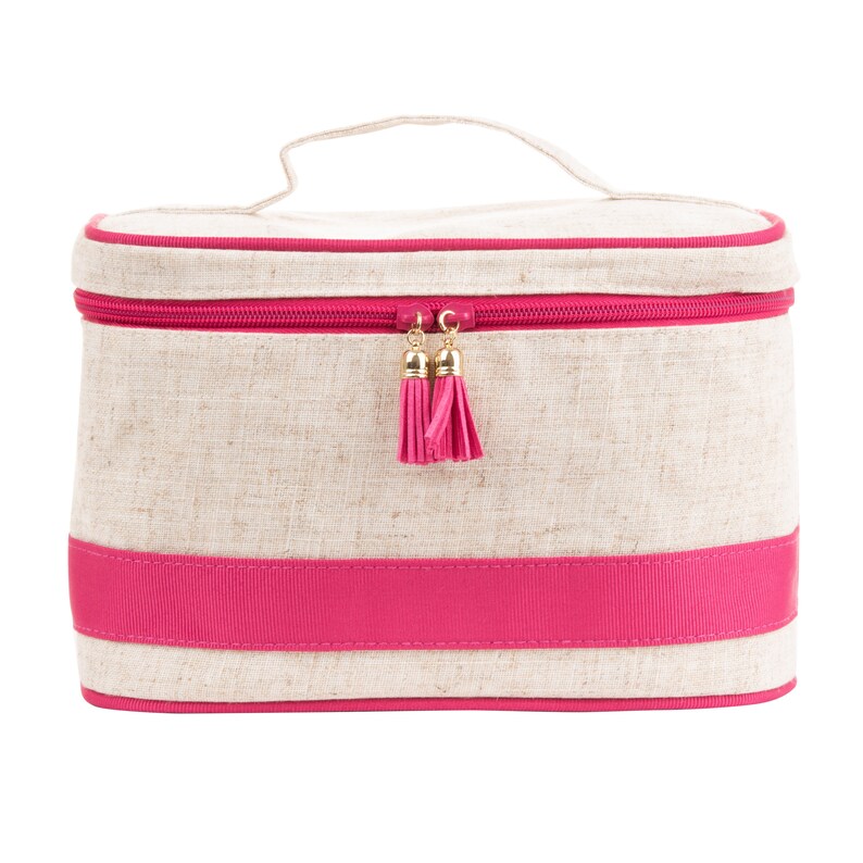 Linen Monogram Train Case Cosmetic Bag Toiletry Kit Etsy