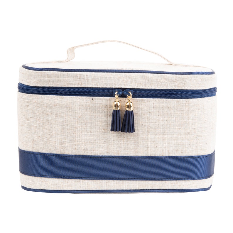 Linen Monogram Train Case Cosmetic Bag Toiletry Kit Etsy