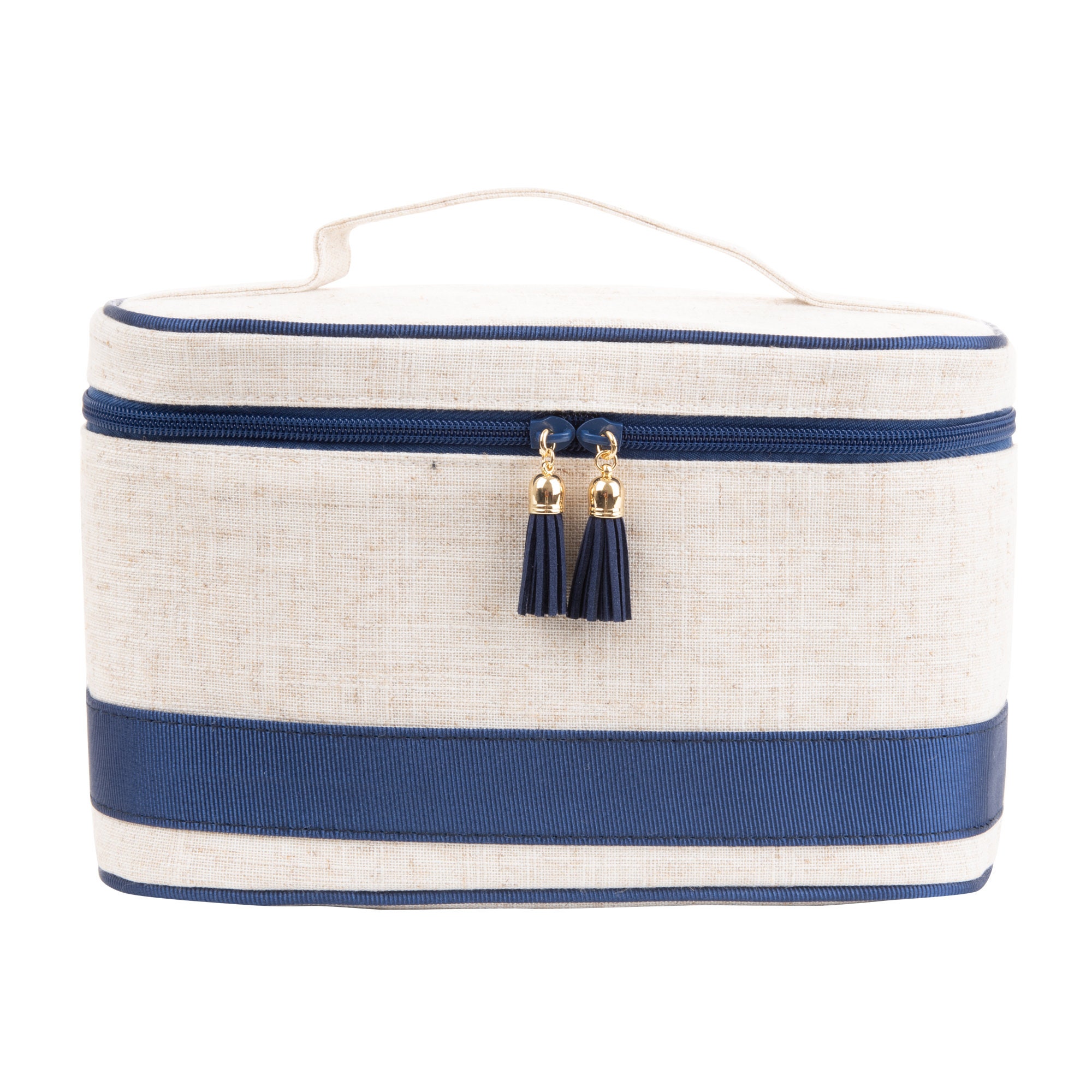 Linen Monogram Train Case Cosmetic Bag Toiletry Kit Etsy