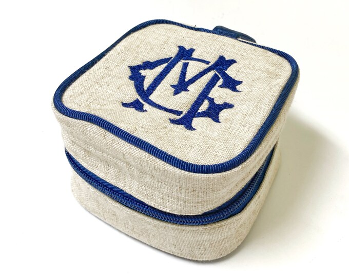 Linen Monogram Jewelry Case Square Jewelry Organizer Travel Bridal