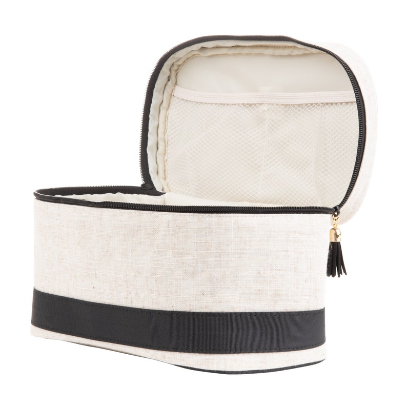 Linen Monogram Train Case Cosmetic Bag Toiletry Kit Etsy