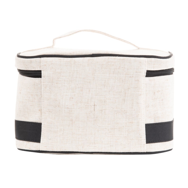 Linen Monogram Train Case Cosmetic Bag Toiletry Kit Etsy