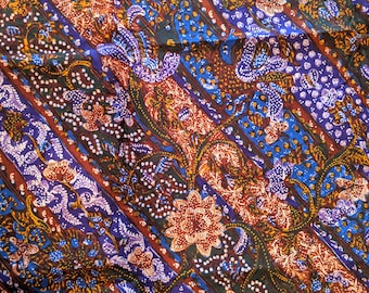Batik Lasem Indonesia, Hand Drawn Batik Tulis with Floral Stripes Design, Handwritten Indonesian Batik Fabric, Coastal Lasem Batik